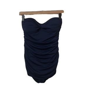 Tommy Bahama Women's Navy Ruched Flattering One-Piece Strapless Swimsuit